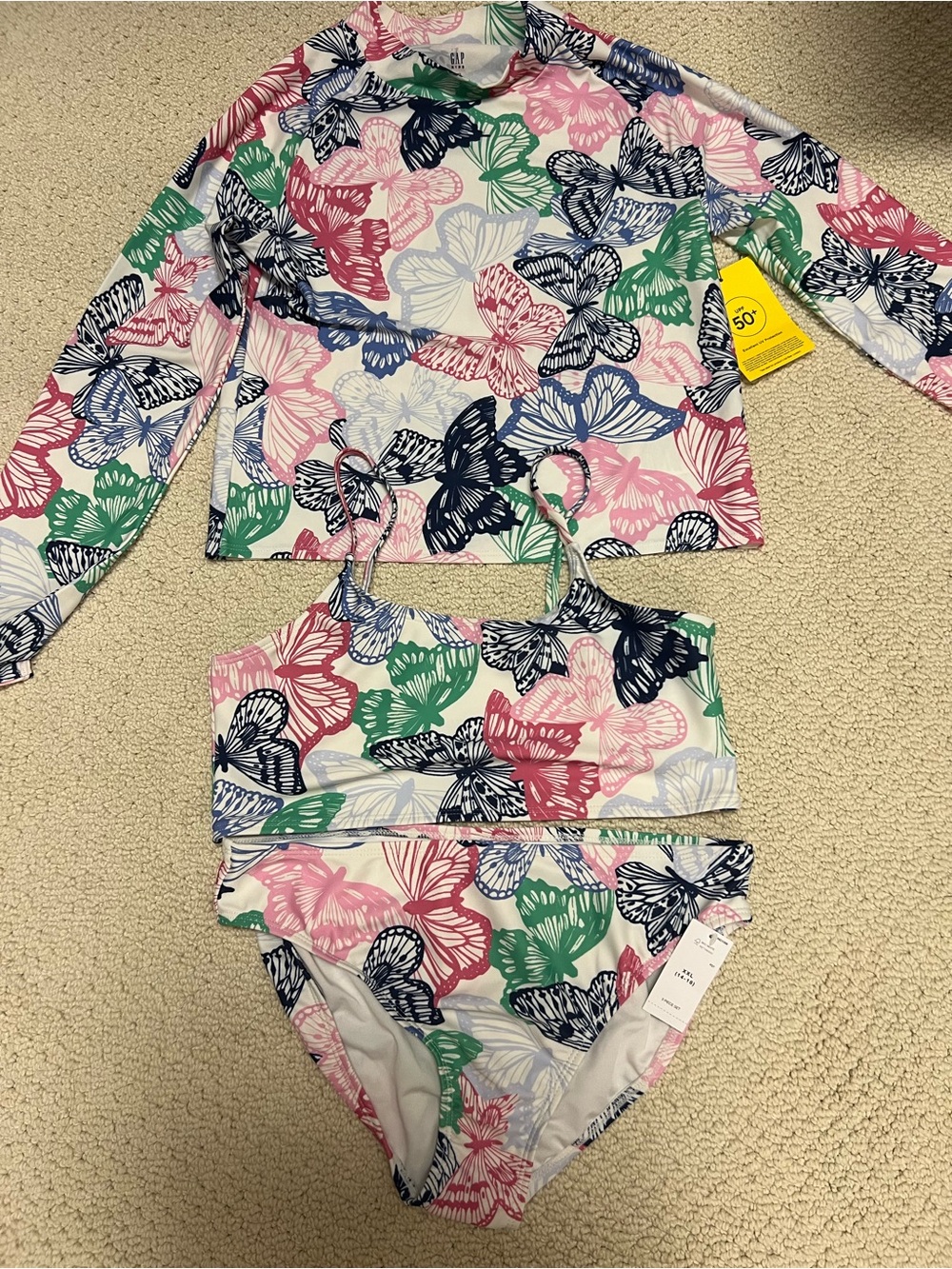 GAP Girls Butterfly Print Swim Set - Pink Green Navy White